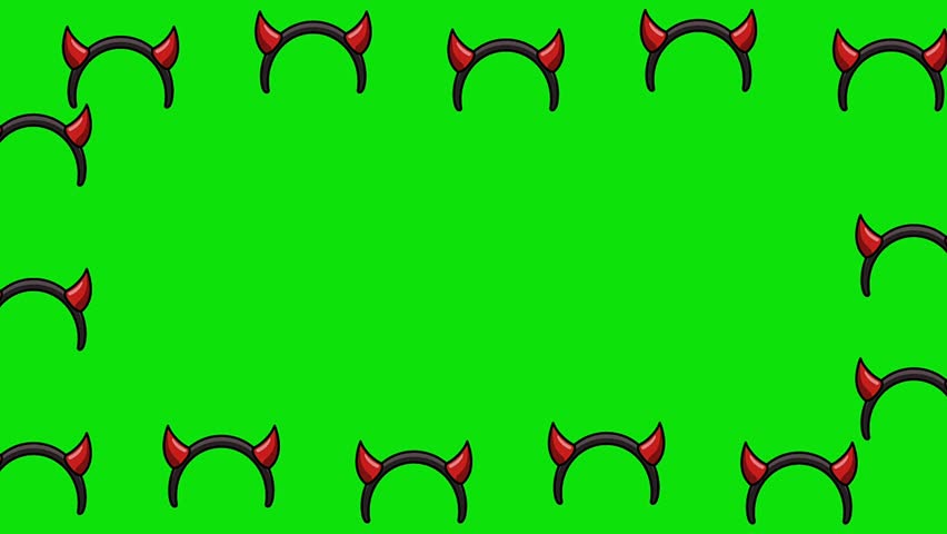Halloween monester demon horn icons on green screen.