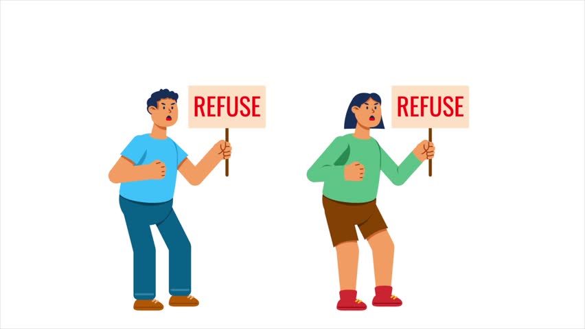 Protesting aggresive people refusing some issue. 