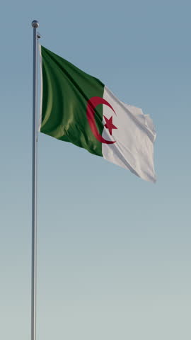 Algeria Flag Seamless Loop Cinematic Realistic Waving Blue Sky