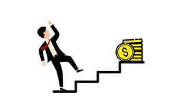 Animation of a businessman climbing stairs towards a stack of dollar coins suitable for financial success, motivation, and business growth concepts.
 - Powered by Shutterstock - Get 15% off with code: PIKWIZARD15