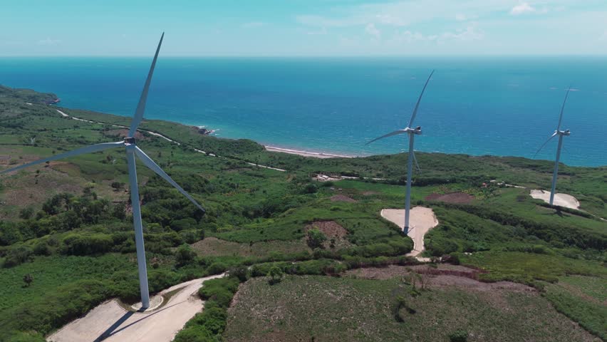 Windmills In Parque Eólico Larimar, Dominican Republic - Drone Shot