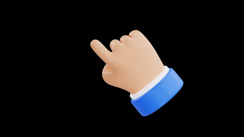 3D Cartoon Hand Cursor Click Animation, Alpha Channel