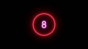 8 seconds timer animation. Neon countdown numbers 8-0  on black background. - Powered by Shutterstock - Get 15% off with code: PIKWIZARD15