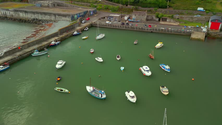 Ascending aerial video of Newcastle Harbour in County Down, Northern Ireland. Filmed in 4K, 60FPS and with Rec709 color.