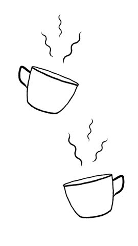 Simple vertical animation of hand drawn mugs with steam. Minimalist, doodle style, perfect for branding, cafe themes and coffee lovers.