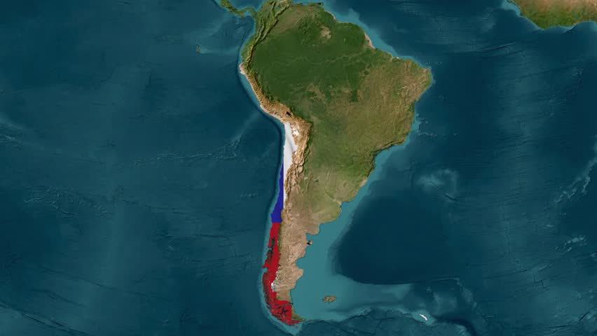 Chile map with waving flag