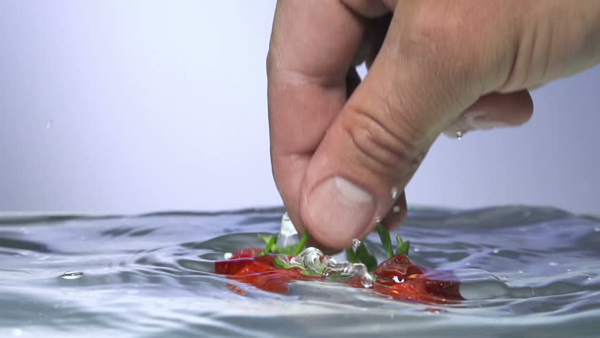 Fresh strawberry under water with a splash.