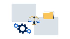 Legal data management with files and justice scale 2D animation. Folders, gears and law system digital interface animated composition cartoon flat concept metaphor 4K video isolated on white - Powered by Shutterstock - Get 15% off with code: PIKWIZARD15
