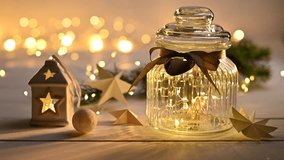 Merry Christmas! Fairy lights in a mason jar, glowing in the dark. Magical festive holiday atmosphere. - Powered by Shutterstock - Get 15% off with code: PIKWIZARD15