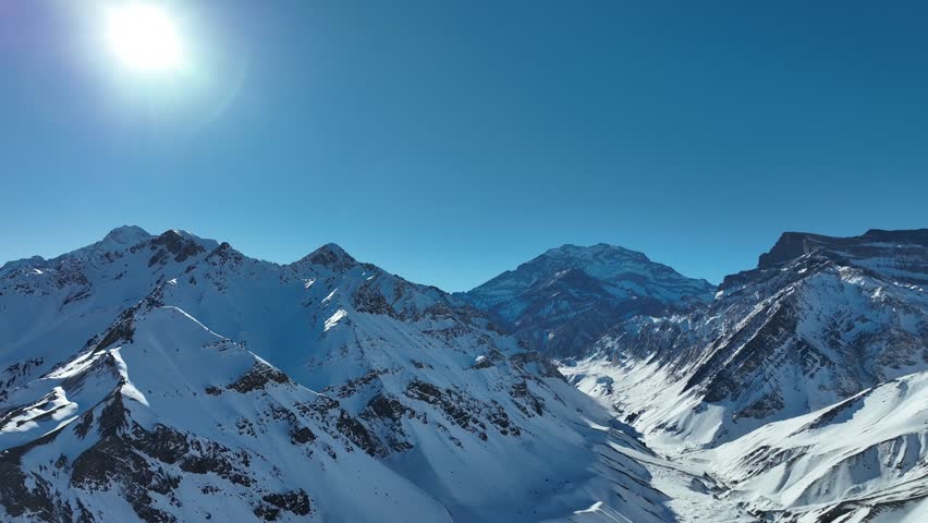 Aconcagua, a mountain in the Andes Mountains between Chile and Argentina. Aerial view.
