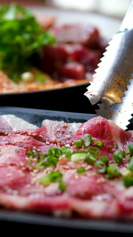 Japanese cuisine:"YAKINIKU" grilled meat on a grill