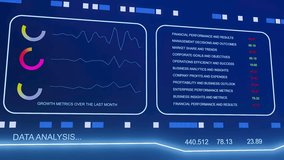 A computer screen shows a graph of financial data. The data analysis section is highlighted. The graph shows the growth metrics over the last month - Powered by Shutterstock - Get 15% off with code: PIKWIZARD15