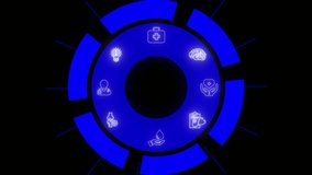 Neon science icons in a blue circular diagram with the word Science in the center on a black background. - Powered by Shutterstock - Get 15% off with code: PIKWIZARD15