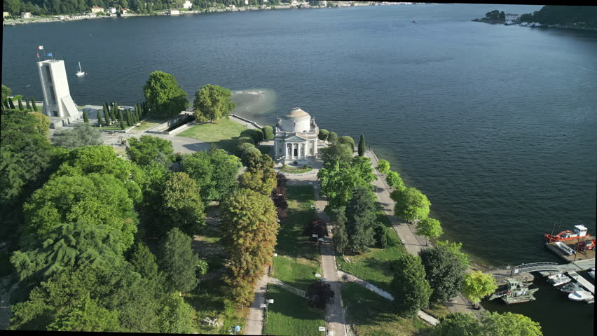 Aerial view of Volta Temple (tempio Voltiano)in the city of Como, northern Italy.