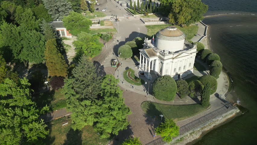 Aerial view of Volta Temple (tempio Voltiano)in the city of Como, northern Italy.