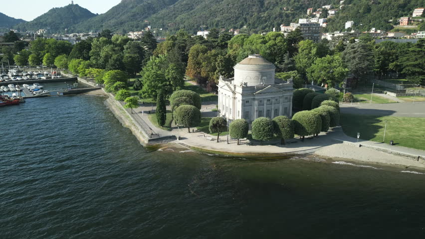 Aerial view of Volta Temple (tempio Voltiano)in the city of Como, northern Italy.