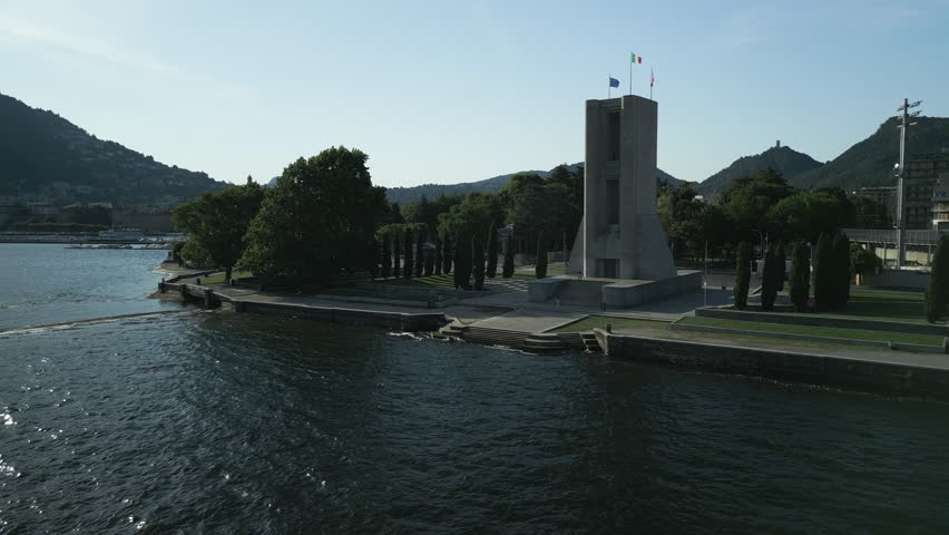 Aerial view of War Memorial (Monumento ai caduti) in the city of Como, northern Italy.