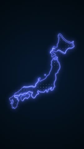 Vertical Neon Blue Japan Map Borders Outline Loop Background