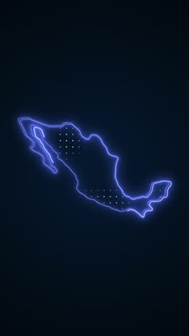 Vertical Neon Blue Mexico Map Borders Outline Loop Background