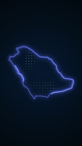 Neon Blue Saudi Arabia Map Borders Outline Loop Background