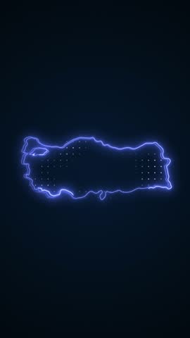 Neon Blue Turkey Map Borders Outline Loop Background