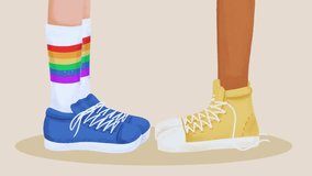 Feet gently tied with a rainbow ribbon, symbolizing LGBTQ+ pride, equality, and inclusivity. A creative concept representing love, freedom, diversity, and self-expression on a neutral background. - Powered by Shutterstock - Get 15% off with code: PIKWIZARD15