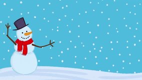 A cheerful snowman with a hat and scarf waving happily in a snowy winter landscape. Perfect for holiday greetings, Christmas, winter celebrations, children’s themes, seasonal decorations, and festive  - Powered by Shutterstock - Get 15% off with code: PIKWIZARD15