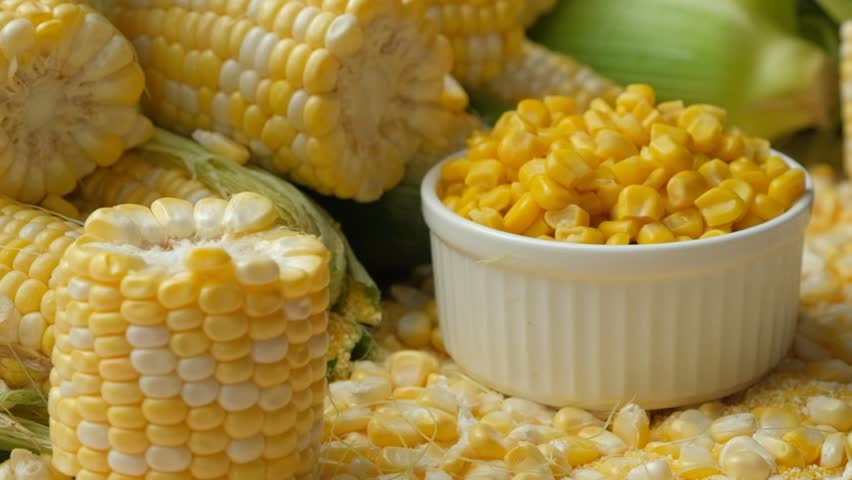 Canned Sweet Corn Poured Into Plate Slow Motion