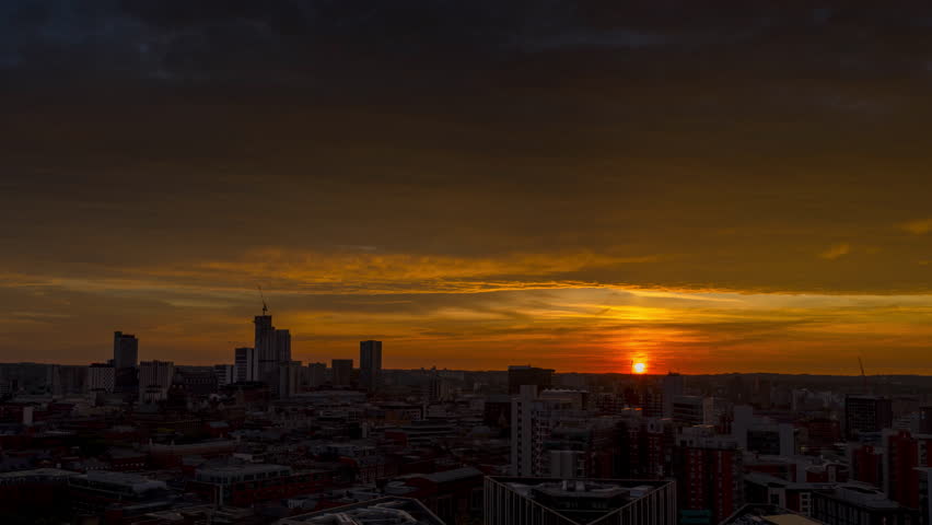 Stunning Leeds City Skyline Time-Lapse Captures Vibrant Sunrise Over the Urban Landscape at Dawn