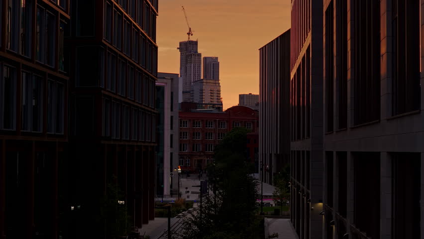Leeds City Skyline: Majestic Dawn Revealing Modern Architecture and Urban Development at Sunrise