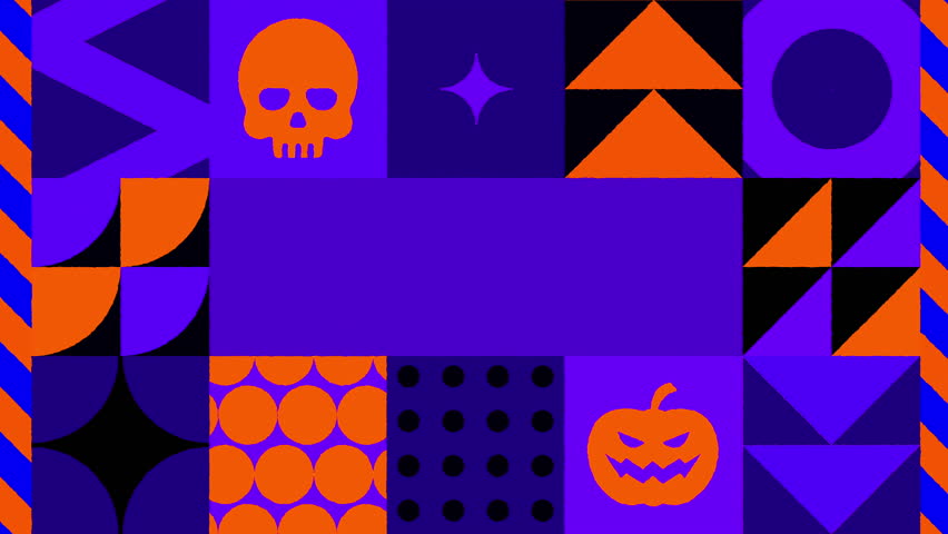 Happy Halloween greeting card animation with geometric abstract pattern with copy space to place text or title. Concept of Spooky, Terror, Fear, Creepy, Trick or Treat, Haunted. 4K Seamless Loop.