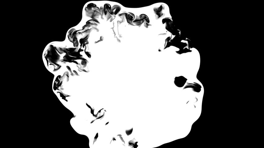 Swirling smoke or ink fluid transition effect. Steam, dust explosion. Black on white background
