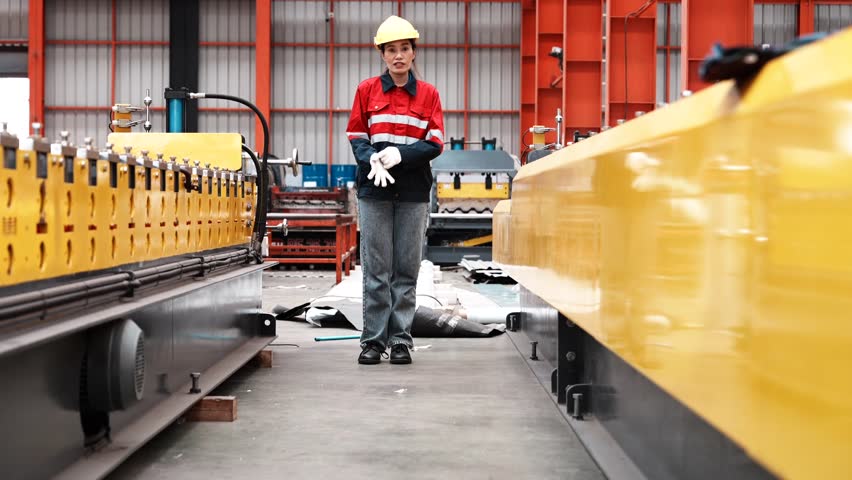 A female foreman inspecting inventory had an accident and slipped and fell, injuring her ankle in a metal sheet roof factory.