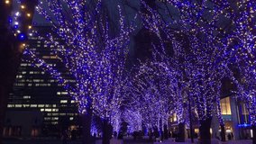 Christmas courtyard, festive lights, illuminated tree, holiday decorations, winter night scene - Powered by Shutterstock - Get 15% off with code: PIKWIZARD15