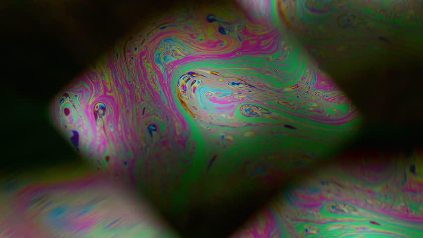 Blur soap refraction. Kaleidoscope flow. Colorful ink gasoline duplicated diamond lens swirl black background rainbow glow stream.