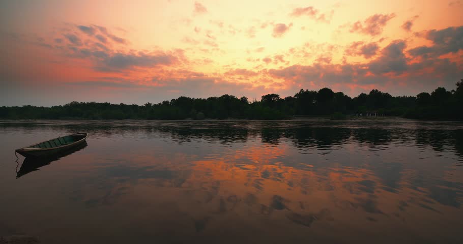 Fantastic red sunset on the river