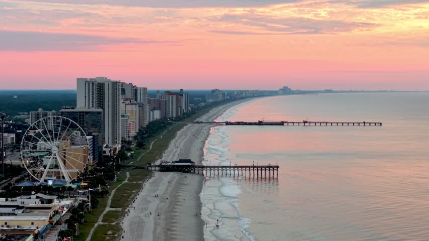 myrtle beach sc, south carolina with ferris wheel and fishing piers