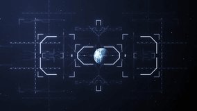 A complex, high-tech grid and interface targets a small planet Earth from space, sci-fi concept for futuristic surveillance or targeting systems - Powered by Shutterstock - Get 15% off with code: PIKWIZARD15