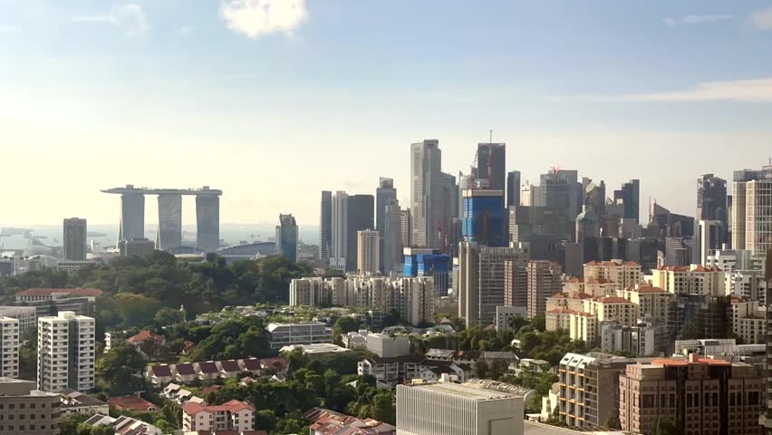 Iconic MBS building and the CBD business district in Singapore skyline