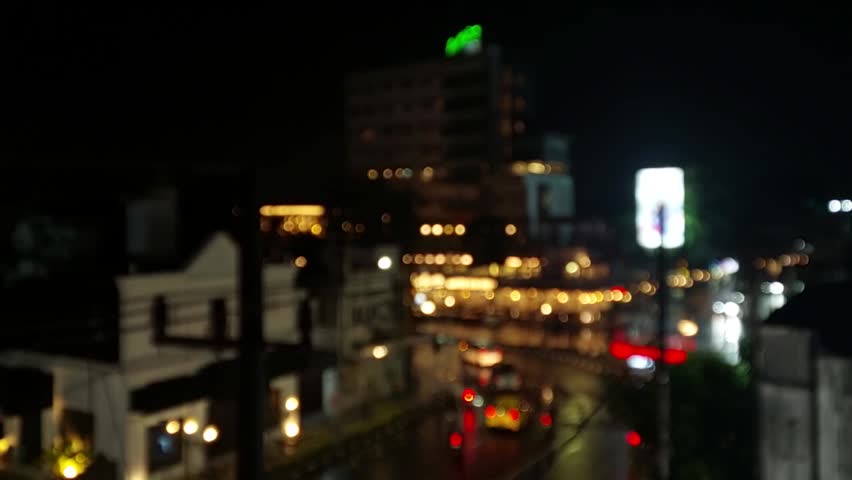 City ​​traffic at night from above in blury