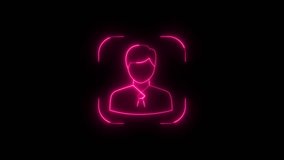 Looping neon animation of a glowing user profile avatar with a scanning frame in bright pink light, perfect for tech, biometrics, and futuristic identification motion graphics. - Powered by Shutterstock - Get 15% off with code: PIKWIZARD15
