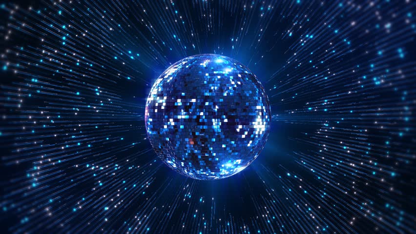 Disco ball on a dark background, disco ball with colorful reflections, 4k energetic video party atmosphere. nightclub. Disco balls reflection light at night. Disco party ball Live desktop wallpaper.