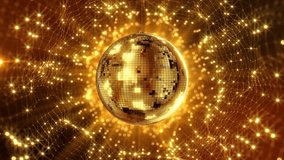Golden glowing disco ball. Gold shiny disco ball disco mirror ball. sparkly gold . nightclub party background. 4K 3D photo. Disco, party, music, dancing, fun nightclub concept. colorful Sparkling - Powered by Shutterstock - Get 15% off with code: PIKWIZARD15