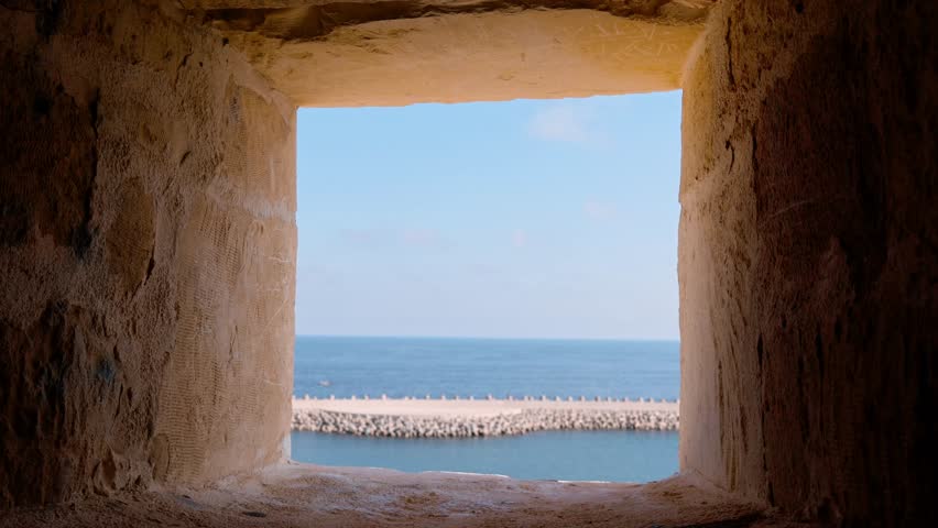 Panoramic view of Alexandria from Qaitbay fort Citadel, Alexandria, Egypt, shot handheld. High quality 4k footage
