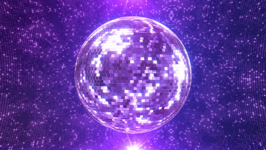 3D Shimmering Purple Disco Ball Sparkle Background. Rotating sparkling night party. Neon Disco ball VJ animation for music disco party. for music music party event dance performance celebration