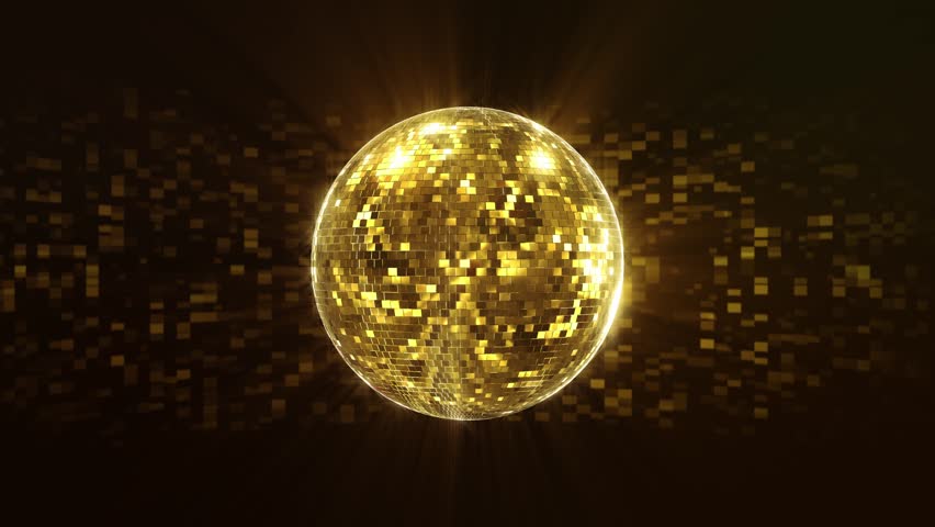 Golden Disco party showcase background dance floor, disco ball spot light beams. Disco ball background. Disco Ball Shining Rays of Light at Nightclub celebrations award ceremony or night dance party