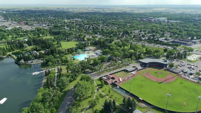 Henderson Ball Stadium and Pool in Lethbridge, Alberta - Aerial View