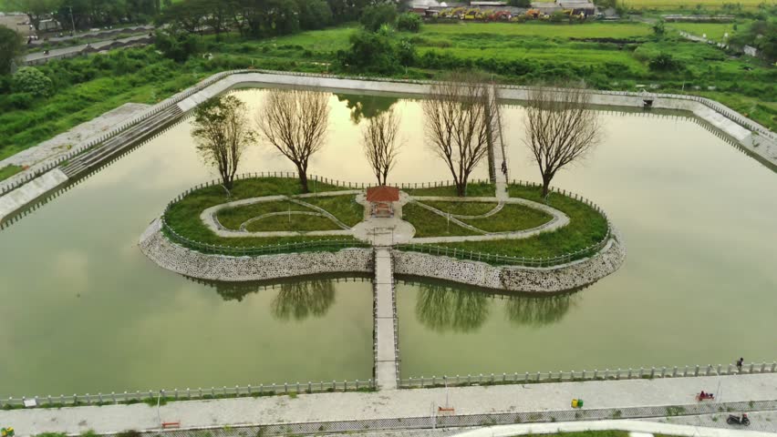  Aerial view A small artificial island located in a lake in the city of Sidoarjo. The lake was created by the Lapindo mudflow disaster