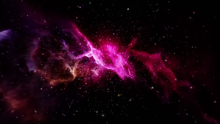 Loop Galaxy glow pink nebula stars space travel cloud in deep space abstract sci fi background. 4K 3D seamless loop Sci-Fi Space flight to glow energy gas dust cloud nebula. 