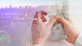 Double exposure of a man counting US Dollar bills against the night modern city - Powered by Shutterstock - Get 15% off with code: PIKWIZARD15